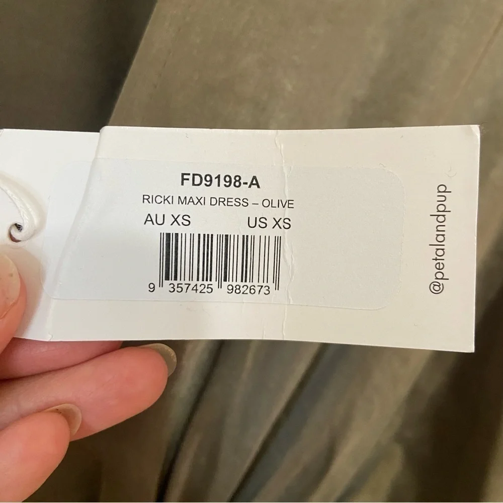 Petal and Pup NWT Ricki Satin Olive Green Maxi Dress Gown Size XS - Picture 9 of 14